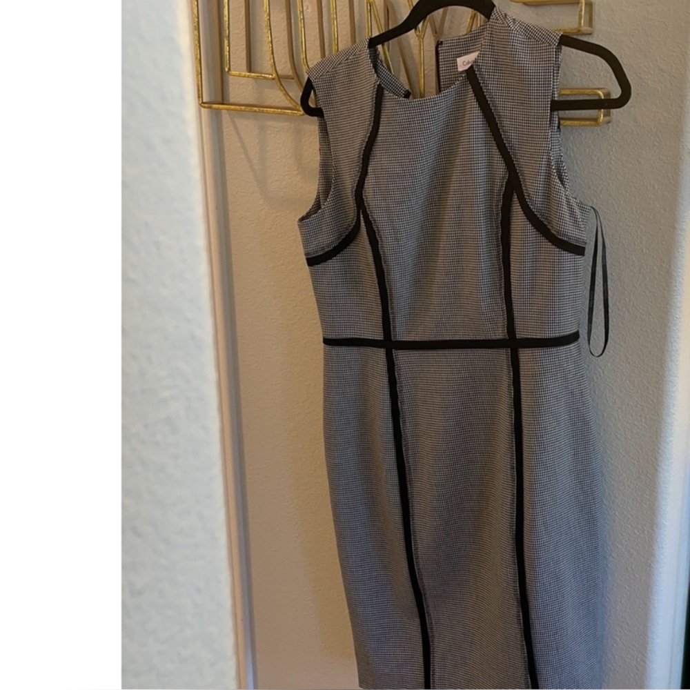 Calvin Klein Black-Trim Gray Midi Sheath Dress